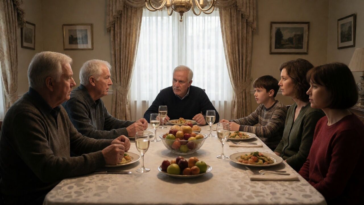 A family gathered around a dining room table